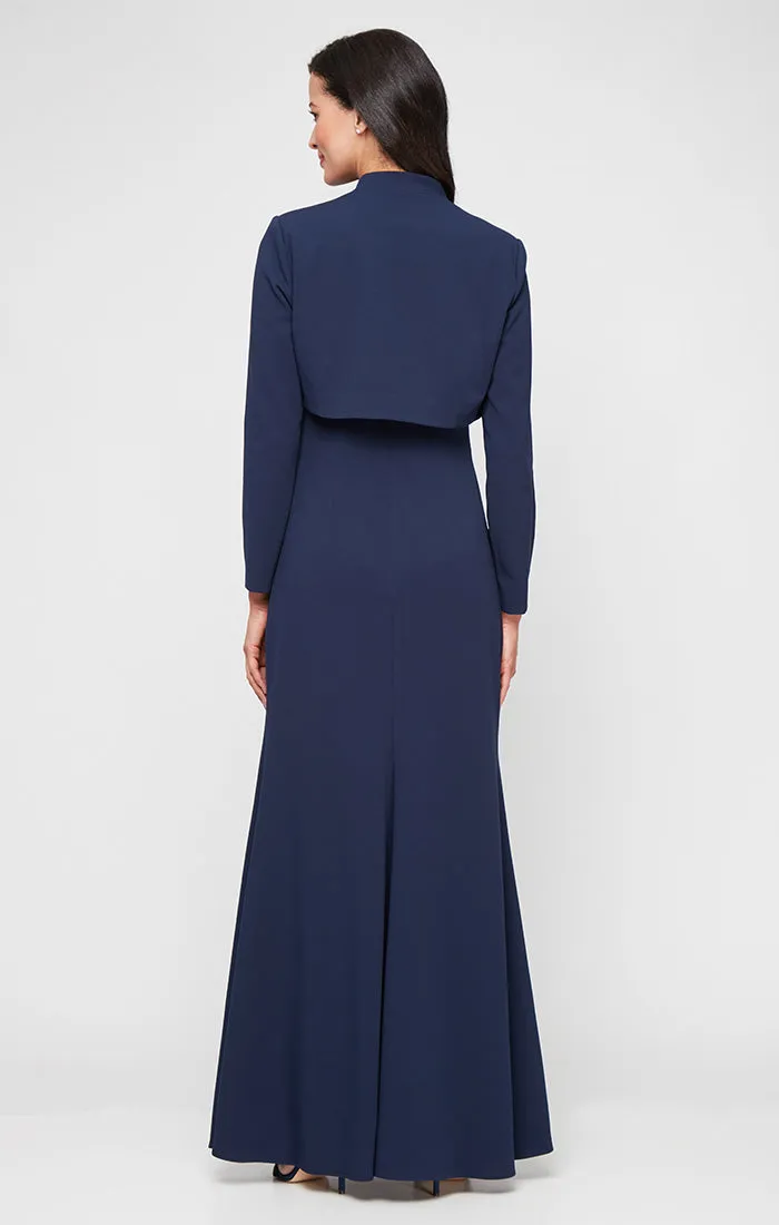 Petite - Stretch Crepe Bolero Jacket Dress with Flower Neckline Detail and Front Slit sold by Alex Evenings product image thumbnail 3