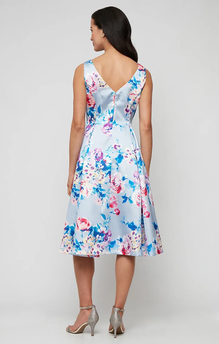 Midi Sleeveless Printed Stretch Faille A-Line Dress with V-Neckline sold by Alex Evenings product image thumbnail 2