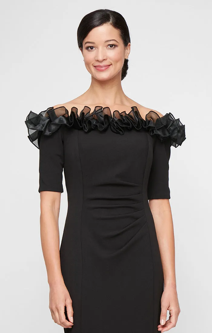 *Long Stretch Crepe Off the Shoulder Dress with Organza Ruffle Neckline Detail sold by Alex Evenings product image thumbnail 2