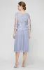 Regular - Tea-Length Embroidered Dress with Illusion Sleeves, Scallop Detail and Full Skirt sold by Alex Evenings