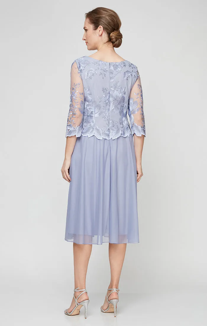 Regular - Tea-Length Embroidered Dress with Illusion Sleeves, Scallop Detail and Full Skirt sold by Alex Evenings product image thumbnail 2