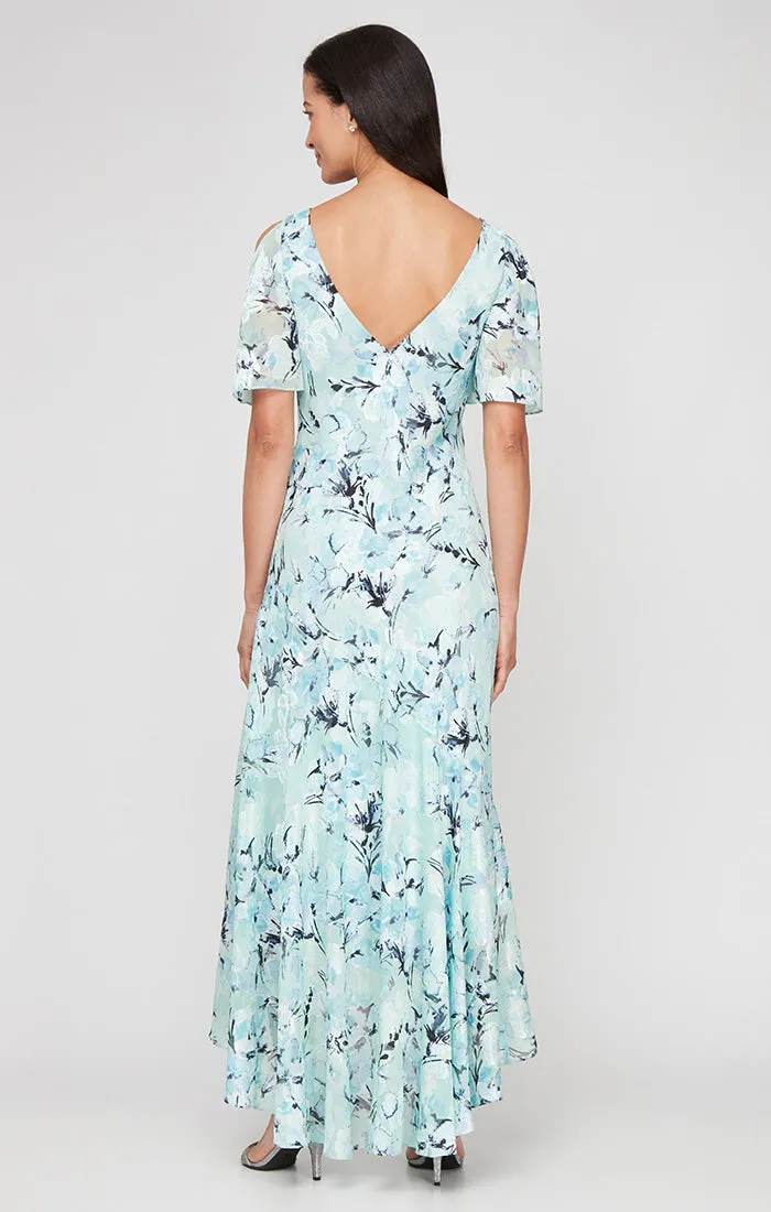 Regular - Chiffon Burnout V-Neck Dress with Tulip Overlay High/Low Hem and Elbow Sleeves sold by Alex Evenings product image thumbnail 2