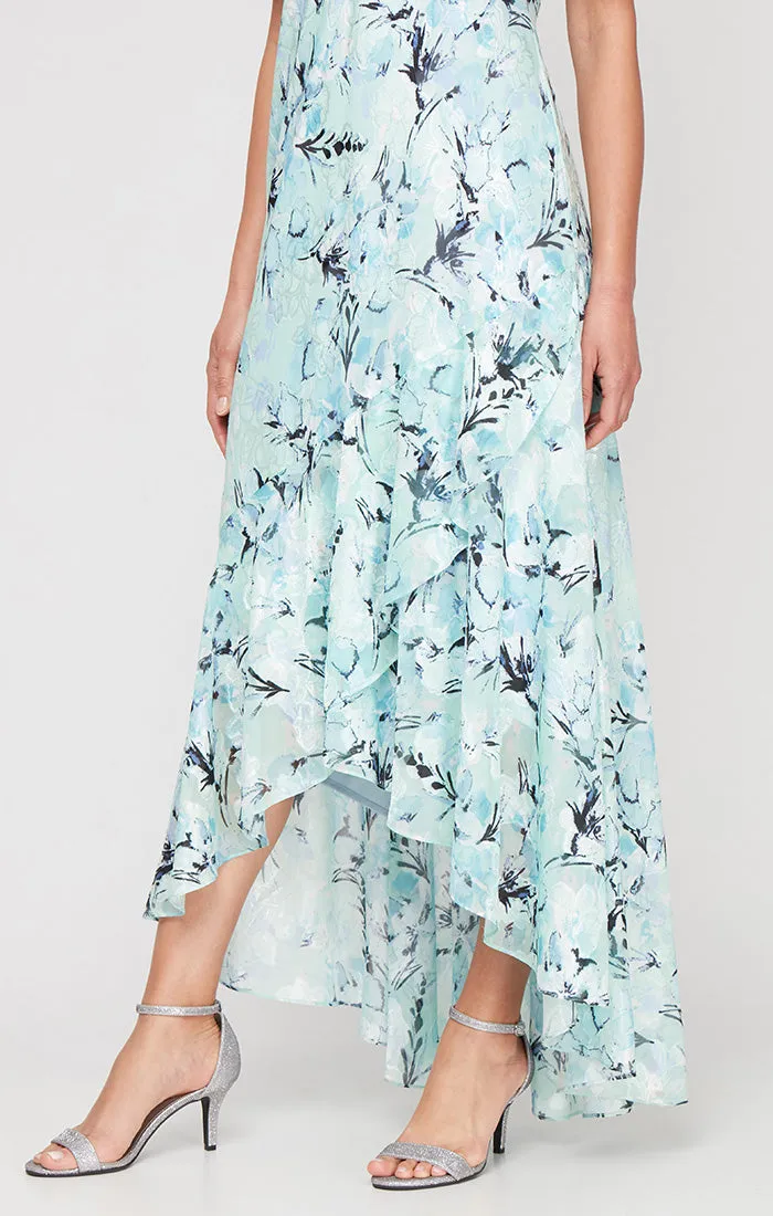 Regular - Chiffon Burnout V-Neck Dress with Tulip Overlay High/Low Hem and Elbow Sleeves sold by Alex Evenings product image thumbnail 3
