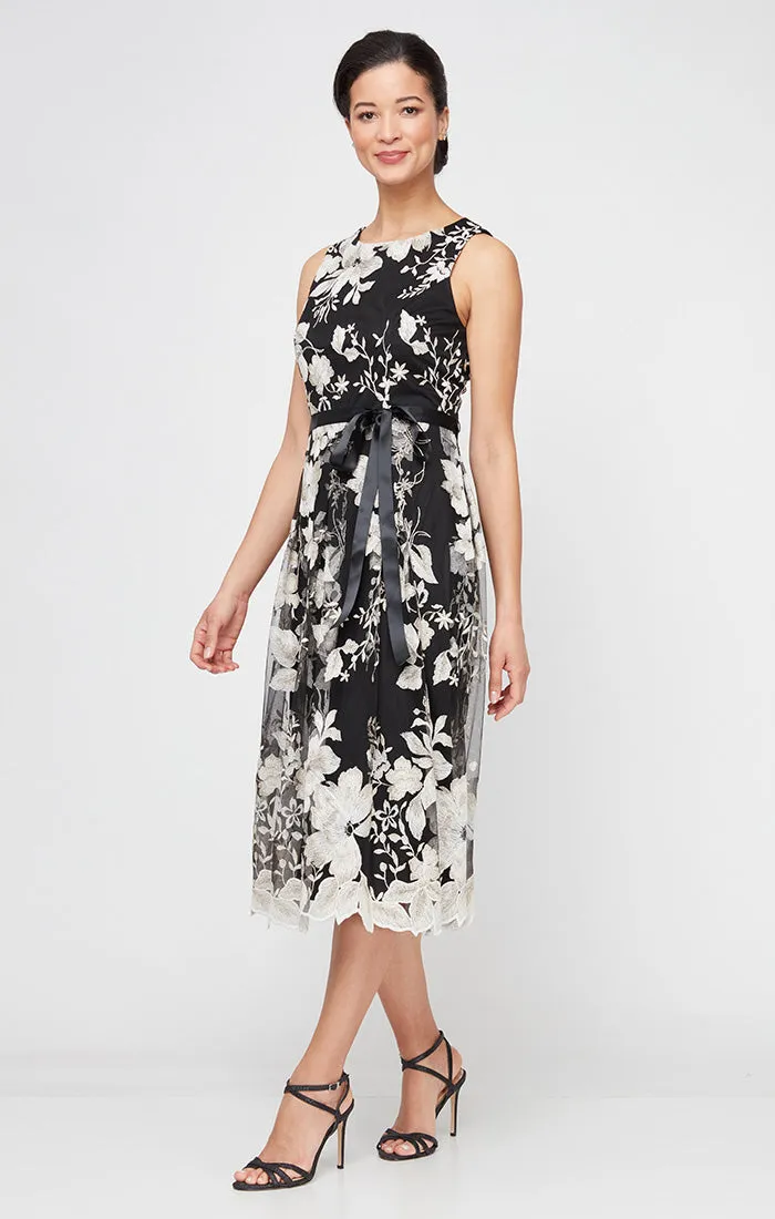 Regular - Embroidered Party Dress with Full Skirt & Satin Tie Belt sold by Alex Evenings product image thumbnail 4