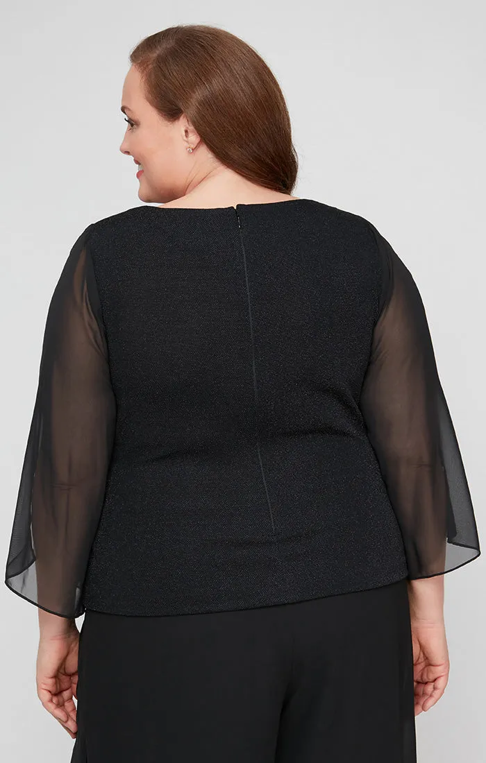Plus 3/4 Sleeve Metallic Knit Blouse with Beaded Detail at Hip & Illusion Sleeves sold by Alex Evenings product image thumbnail 2