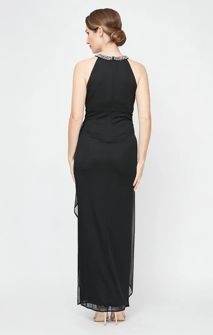 Mesh Dress with Beaded Halter Style Neckline and Cascade Ruffle Detail Skirt sold by Alex Evenings product image thumbnail 2