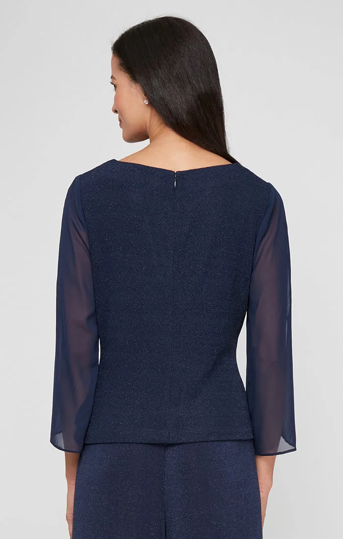 3/4 Sleeve Blouse with Beaded Detail at Hip and Illusion Sleeves sold by Alex Evenings product image thumbnail 2