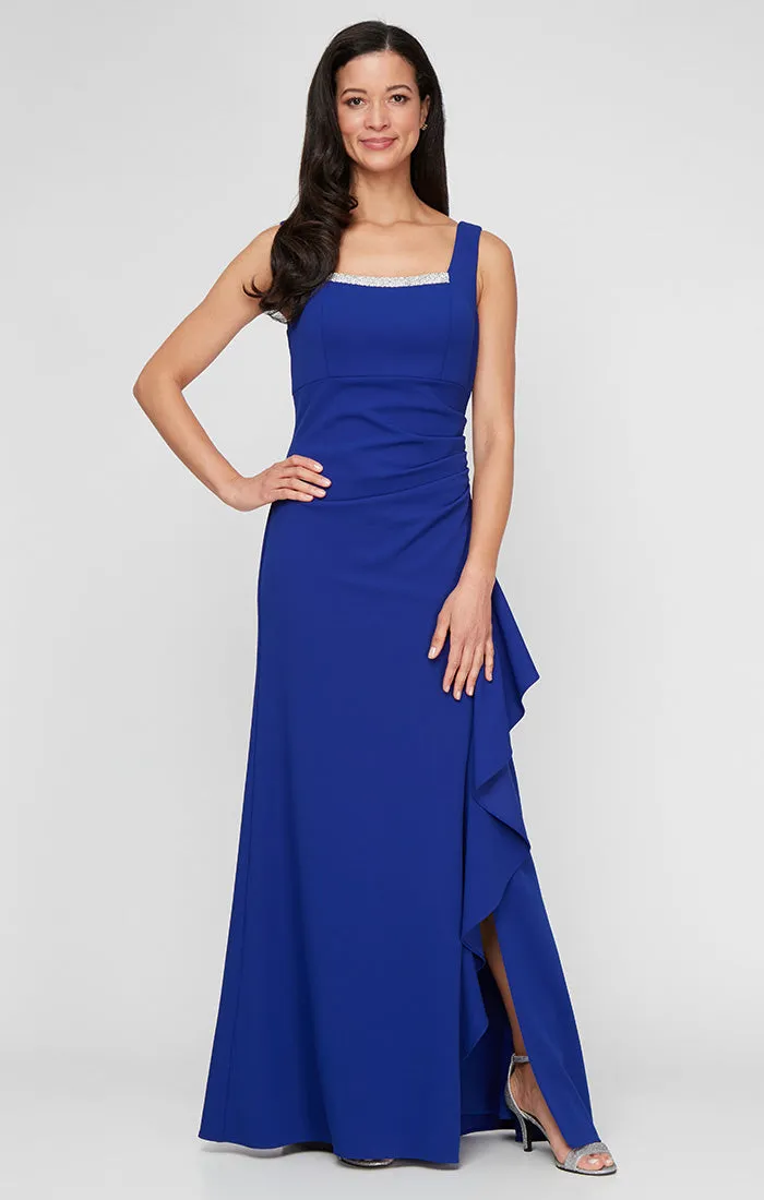 Regular - Stretch Crepe Bolero Jacket Dress with Embellished Square Neckline & Jacket and Cascade Ruffle Detail Skirt sold by Alex Evenings product image thumbnail 2