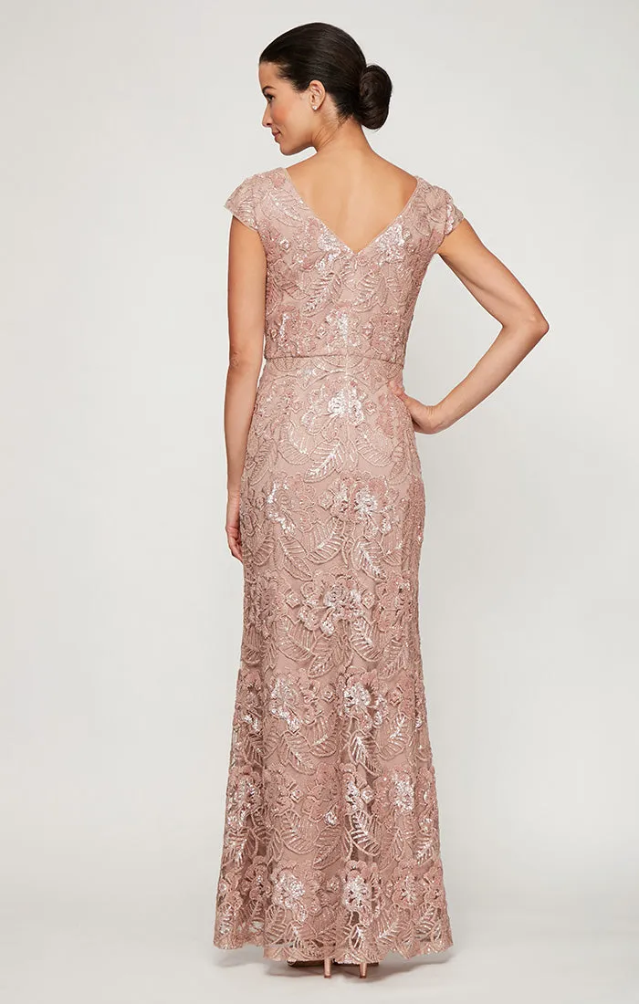 Long Embroidered Gown with Cap Sleeves & Sequin Detail sold by Alex Evenings product image thumbnail 2
