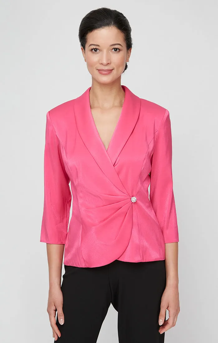 Regular - Collared Stretch Shimmer Blouse with Decorative Side Closure sold by Alex Evenings