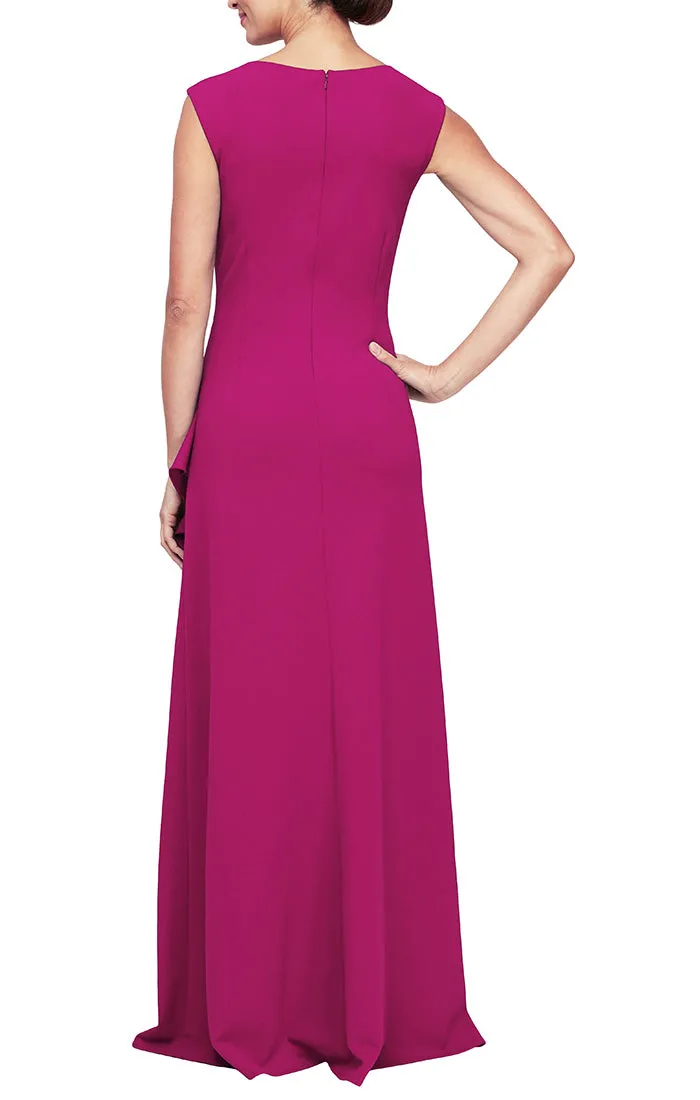Regular - Square Neck Crepe Dress with Cascade Ruffle Skirt sold by Alex Evenings product image thumbnail 5