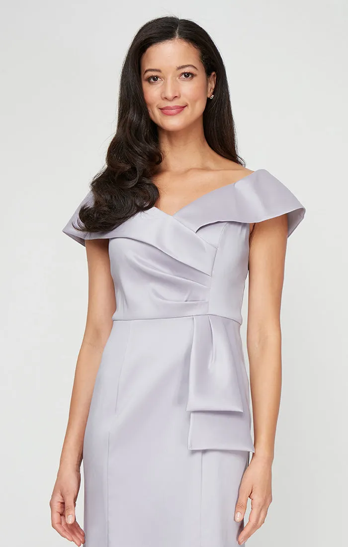 *Long Off the Shoulder Mikado Dress with Sash Waist Detail sold by Alex Evenings product image thumbnail 3