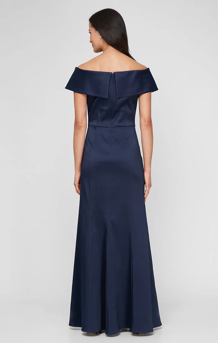 *Long Off the Shoulder Mikado Dress with Sash Waist Detail sold by Alex Evenings product image thumbnail 5