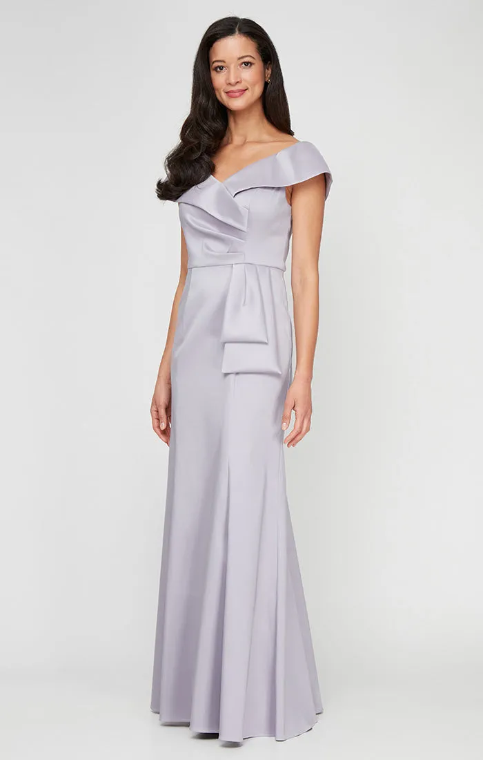 *Long Off the Shoulder Mikado Dress with Sash Waist Detail sold by Alex Evenings