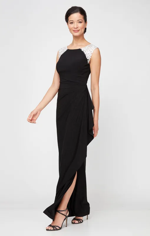 Sleeveless Matte Jersey Dress with Embroidered Shoulder Detail sold by Alex Evenings