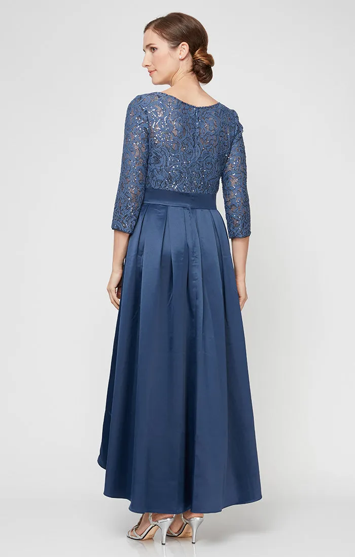 Regular - Sequin Lace Party Dress with Satin Skirt & Ribbon Belt sold by Alex Evenings product image thumbnail 2