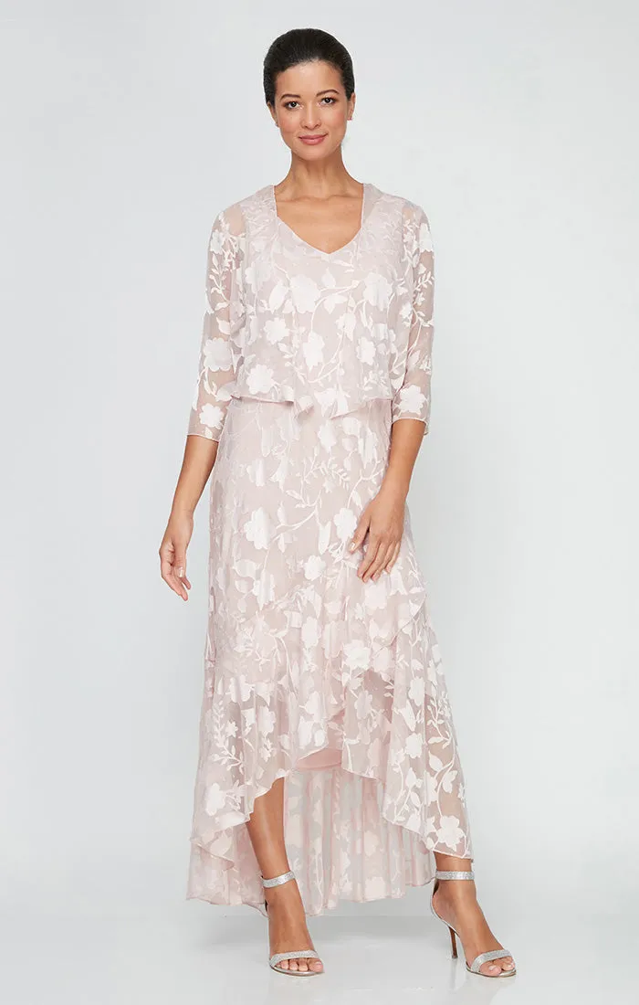 Chiffon Jacket Dress with High/Low Tulip Hem Skirt & Open Cascade Jacket sold by Alex Evenings product image thumbnail 5