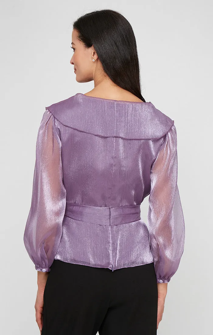 Plus - Portrait Collar Shimmer Blouse with Tie Waist and Illusion Sleeves sold by Alex Evenings product image thumbnail 2