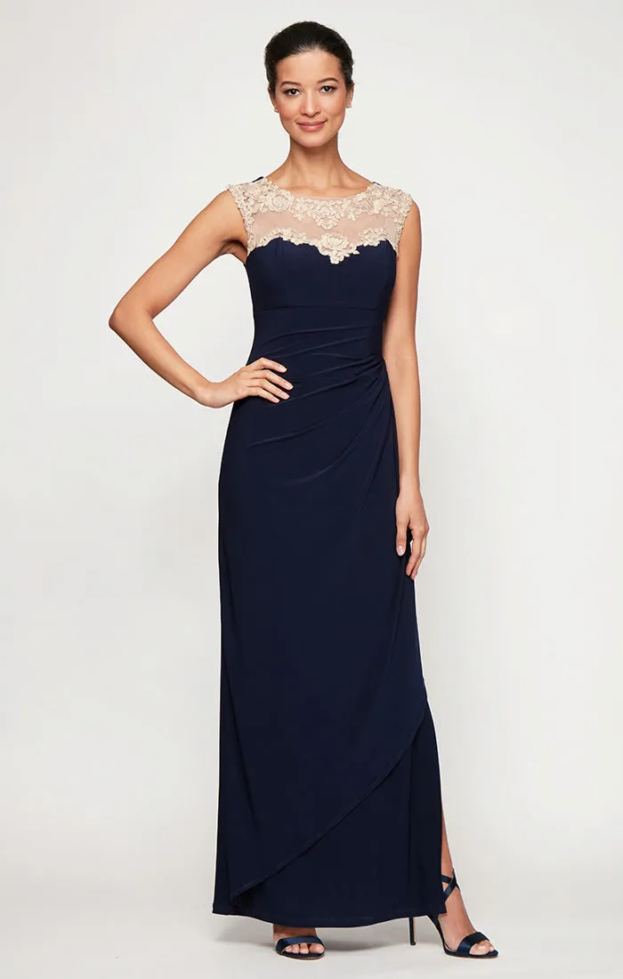 Petite Crepe Dress with Sweetheart Embroidered Lace Neckline sold by Alex Evenings