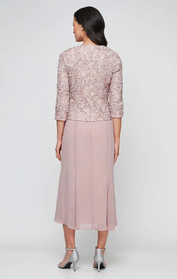 Regular - Tea-Length Soutache Dress with Center Front Button Jacket and Chiffon Skirt sold by Alex Evenings product image thumbnail 3