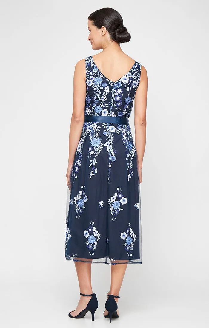 Regular - Midi V-Neck Embroidered Sleeveless Dress with Tie Belt sold by Alex Evenings product image thumbnail 2
