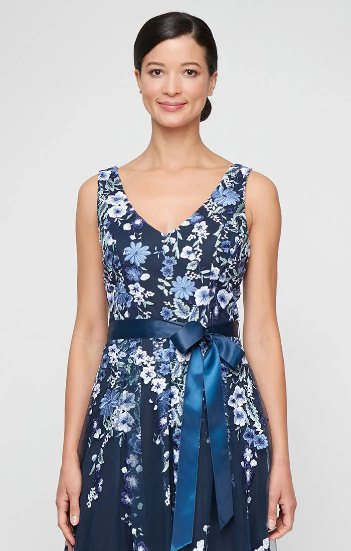 Regular - Midi V-Neck Embroidered Sleeveless Dress with Tie Belt sold by Alex Evenings product image thumbnail 3