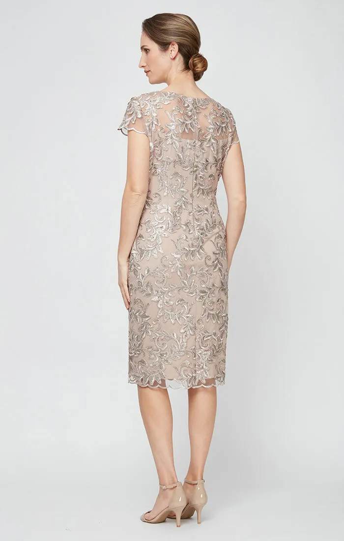 Petite - Embroidered Sheath Dress with Illusion Neckline and Cap Sleeves sold by Alex Evenings product image thumbnail 2