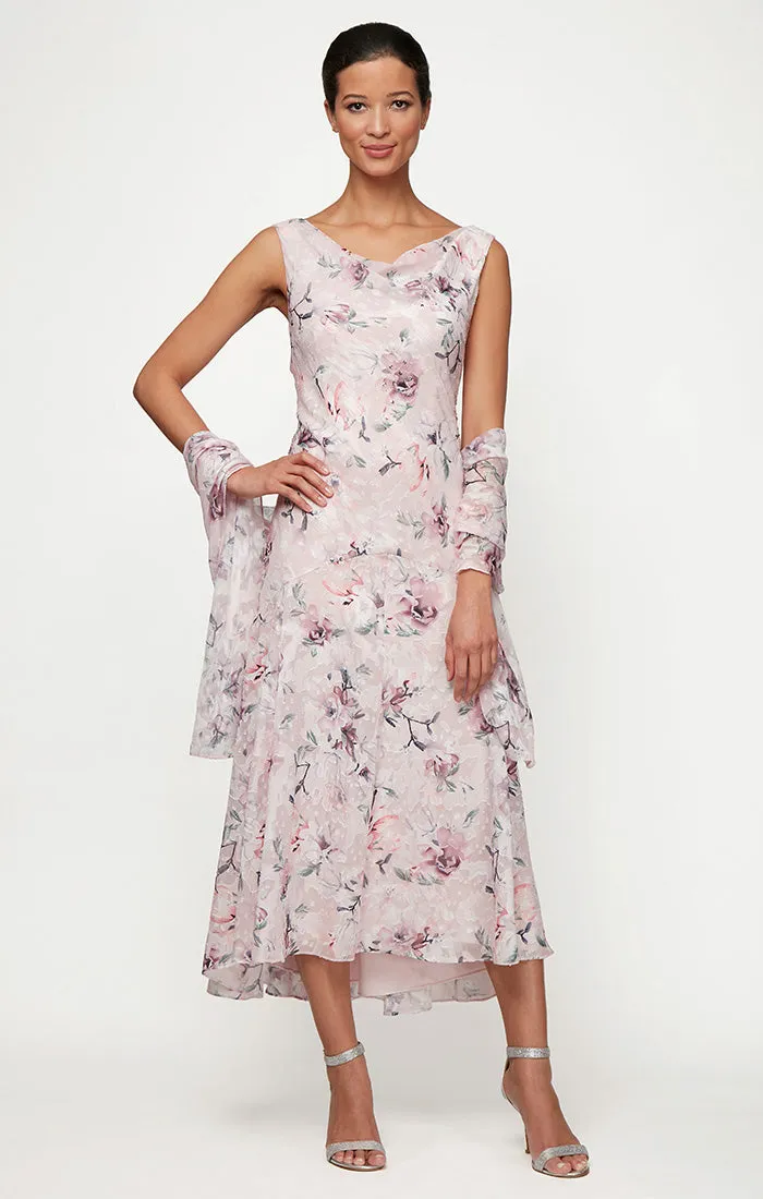 Regular - Printed Chiffon Cowl-Neck High-Low Dress sold by Alex Evenings