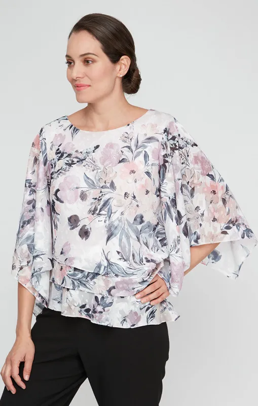 Plus - 3/4 Sleeve Printed Blouse with Asymmetric Hem sold by Alex Evenings