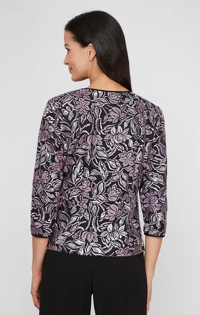 Regular - Embroidered Twinset with Solid Matte Jersey Scoop Neck Tank and Center Front Closure Jacket sold by Alex Evenings product image thumbnail 3