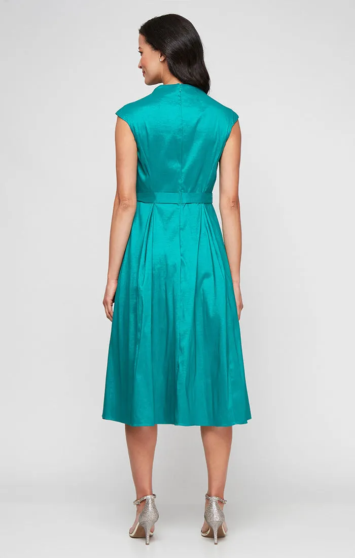 Plus - V-Neck Stretch Taffeta Dress with A-Line Skirt and Tie Waist Detail sold by Alex Evenings product image thumbnail 2