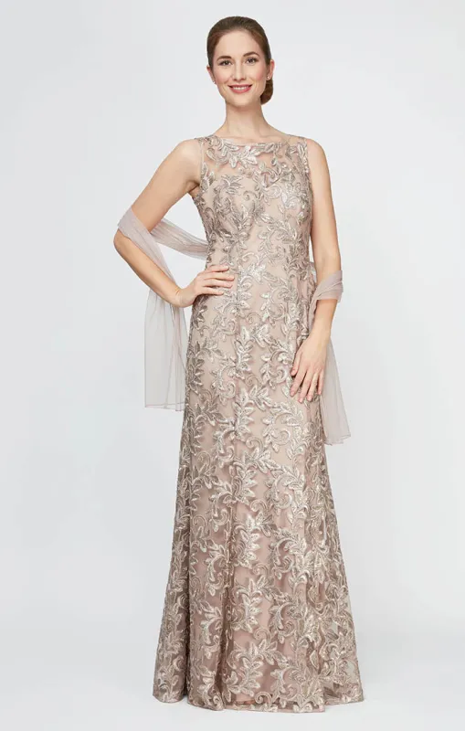 Embroidered Tulle Gown with Sweetheart Illusion Neckline & Matching Shawl sold by Alex Evenings