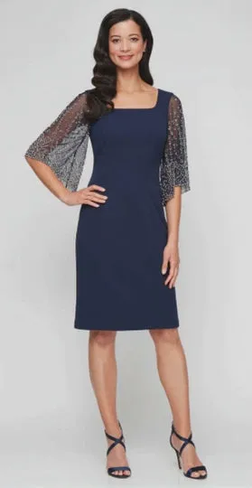 Regular - Stretch Crepe Sheath Dress with Square Neckline and Heat Set Illusion Sleeves sold by Alex Evenings product image thumbnail 4