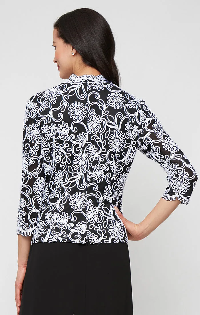Embroidered Blouse with Center Front Scallop Detail and Illusion Sleeves sold by Alex Evenings product image thumbnail 2
