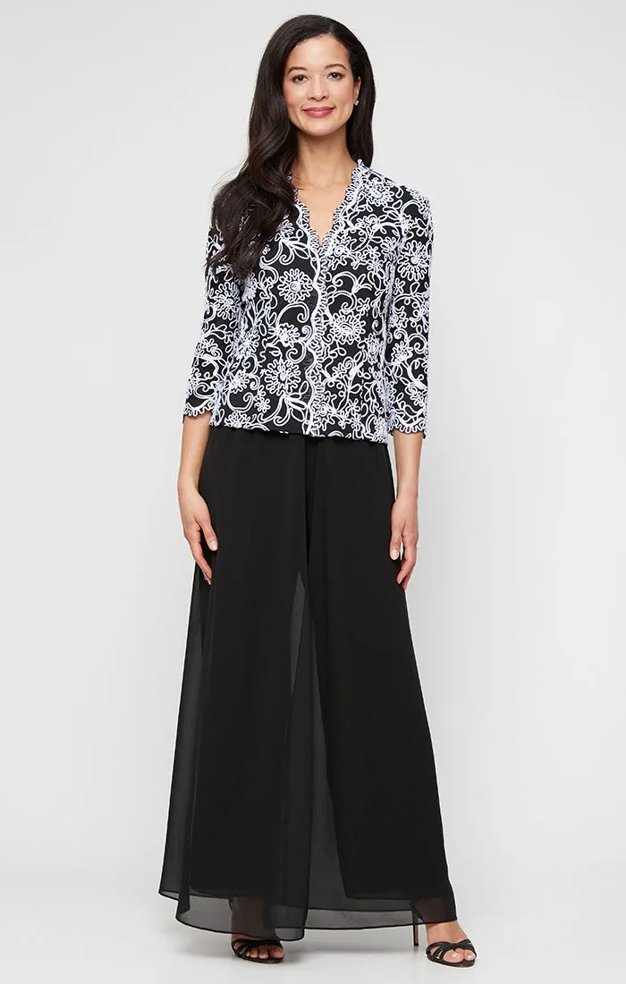 Embroidered Blouse with Center Front Scallop Detail and Illusion Sleeves sold by Alex Evenings product image thumbnail 3