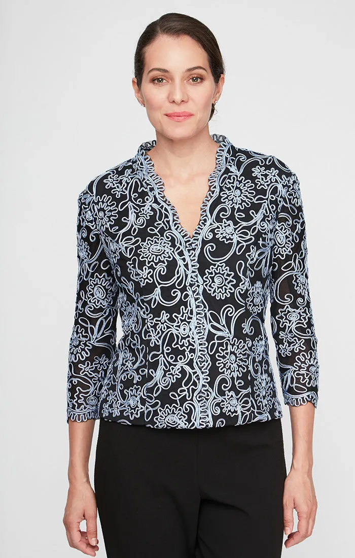 Embroidered Blouse with Center Front Scallop Detail and Illusion Sleeves sold by Alex Evenings product image thumbnail 5