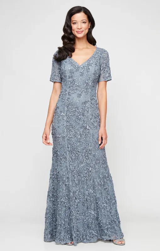 *Long Soutache V-Neck Dress with Short Illusion Sleeves sold by Alex Evenings