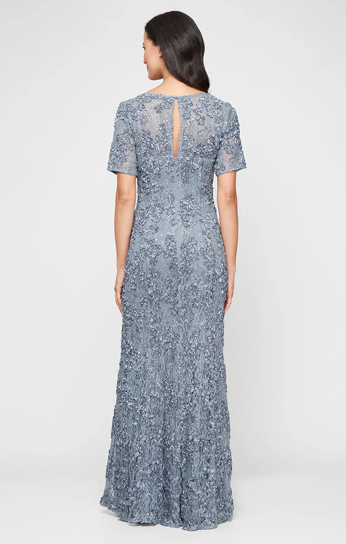 *Long Soutache V-Neck Dress with Short Illusion Sleeves sold by Alex Evenings product image thumbnail 2