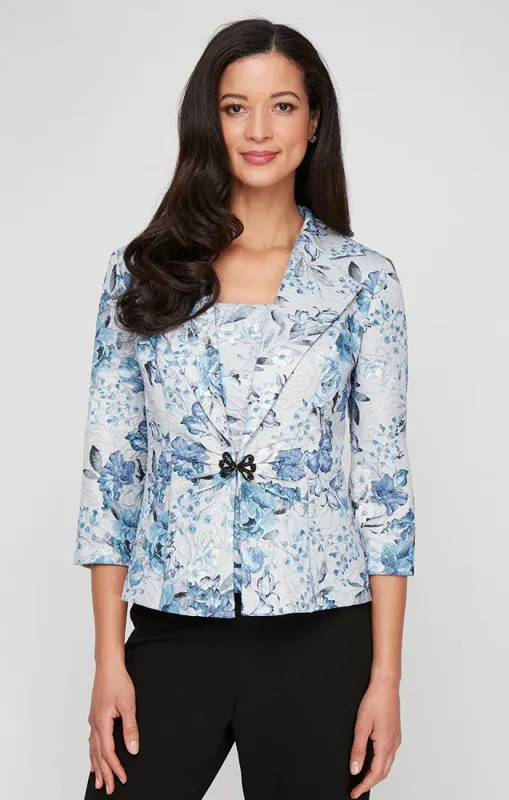 3/4 Sleeve Printed Jacquard Twinset with Square Neck Tank and Center Front Closure Jacket sold by Alex Evenings