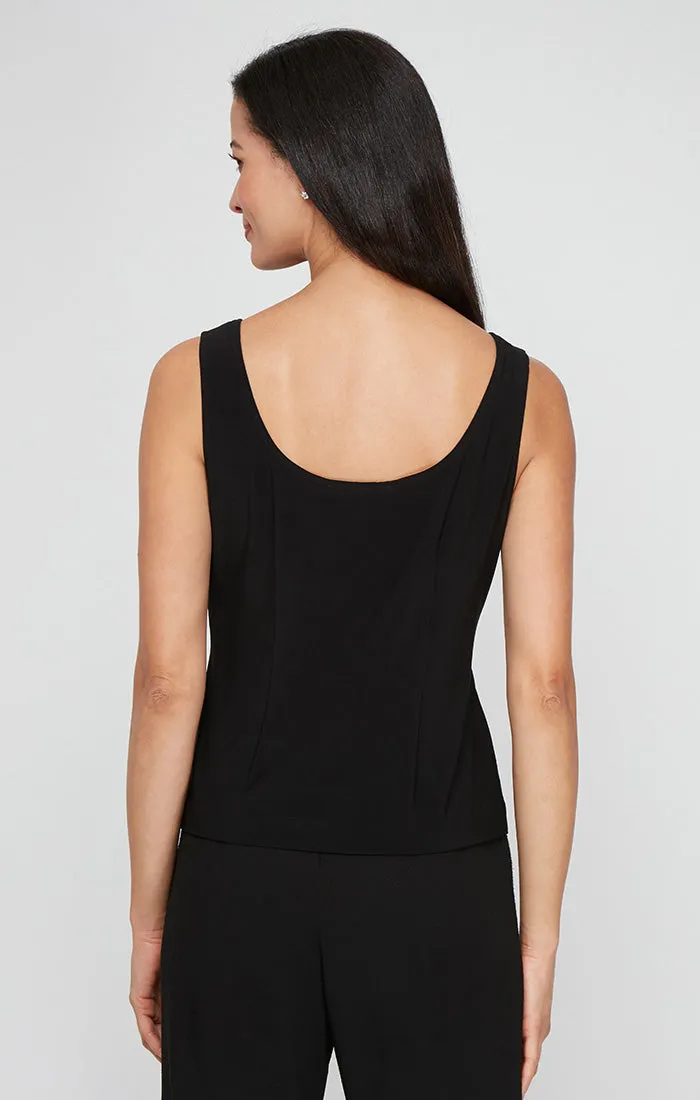 Embroidered Twinset with Solid Matte Jersey Scoop Neck Tank and Center Front Button Closure Jacket sold by Alex Evenings product image thumbnail 4