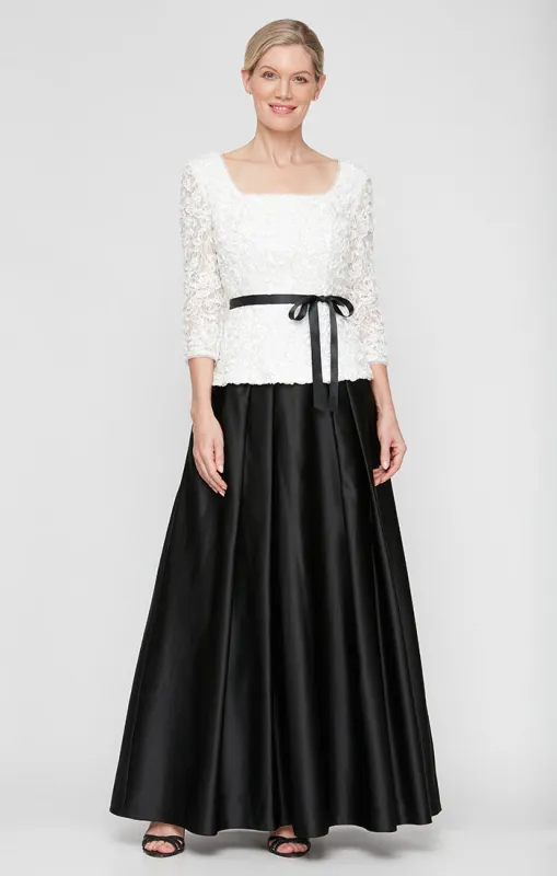 Petite Soutache Blouse with Tie Belt and Satin Ballgown Skirt sold by Alex Evenings