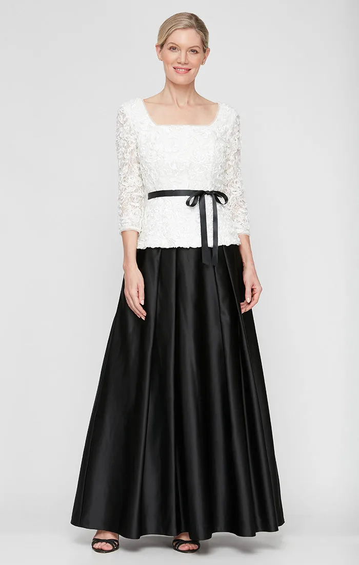 Petite Soutache Blouse with Tie Belt and Satin Ballgown Skirt sold by Alex Evenings