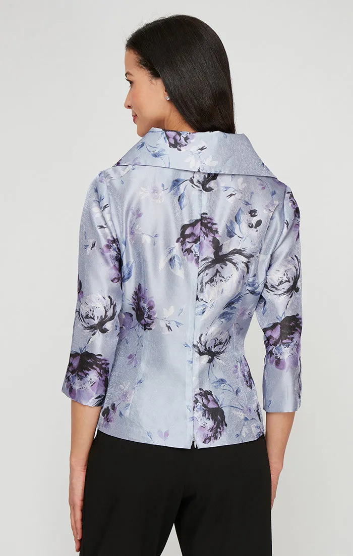Regular - Printed Organza Blouse with Portrait Collar and Tie Belt sold by Alex Evenings product image thumbnail 2