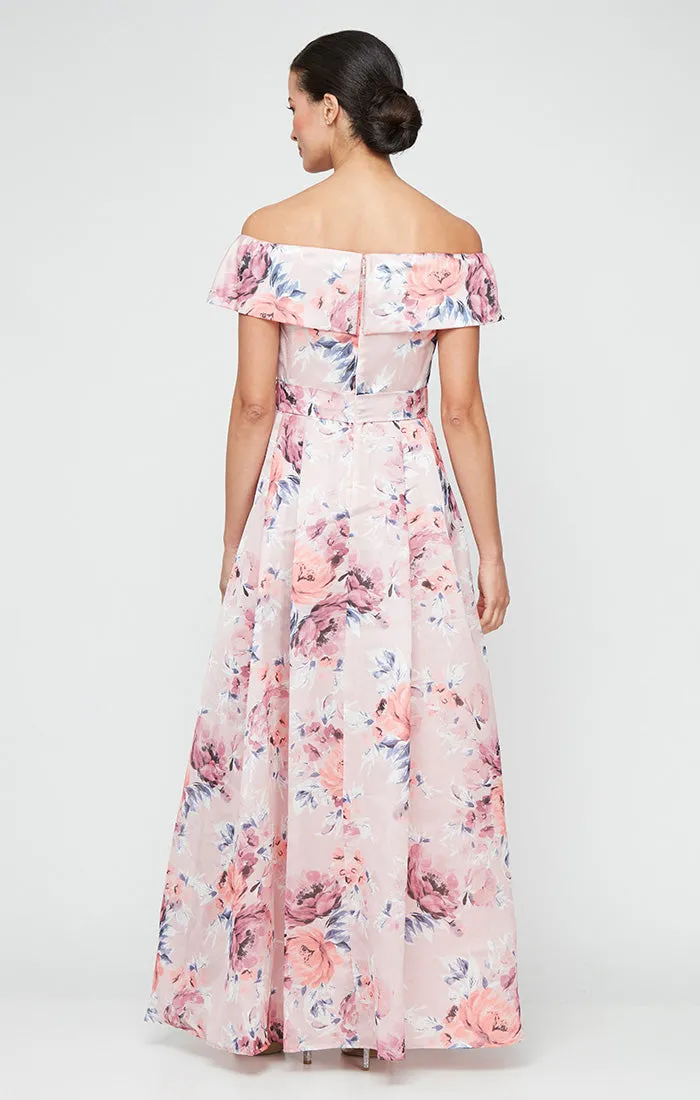 Petite - Long Printed Shimmer Organza Off the Shoulder Dress with Tie Belt sold by Alex Evenings product image thumbnail 2