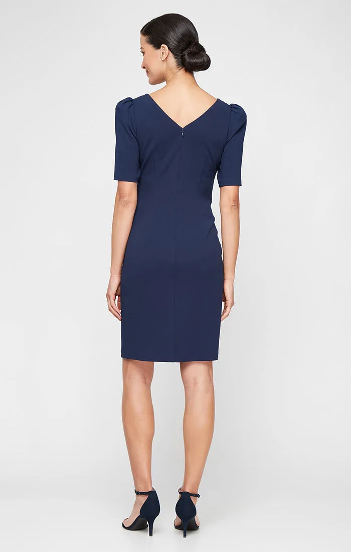 Stretch Crepe Sheath Dress with Embellished Neckline & Puff Shoulder Sleeves sold by Alex Evenings product image thumbnail 2