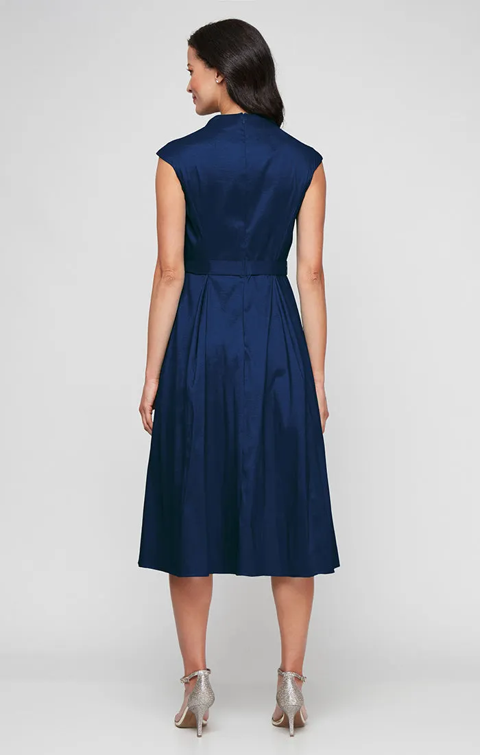 Stretch Taffeta Party Dress with A-Line Skirt & Tie Waist Detail sold by Alex Evenings product image thumbnail 2