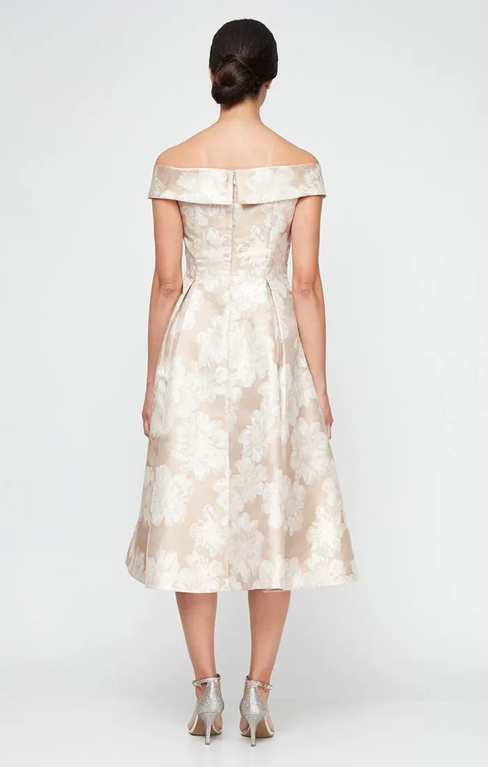 Midi Printed Jacquard Off the Shoulder Dress with Full Skirt sold by Alex Evenings product image thumbnail 2