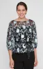 3/4 Sleeve Stretch Tulle Embroidered Blouse with Illusion Neckline, Illusion Sleeves and Tie Belt sold by Alex Evenings