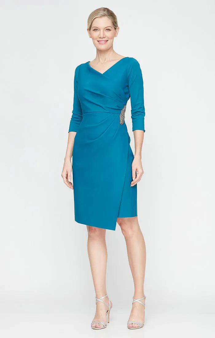 Regular - Compression Sheath Dress with Beaded Hip Detail Ruffle Detail sold by Alex Evenings