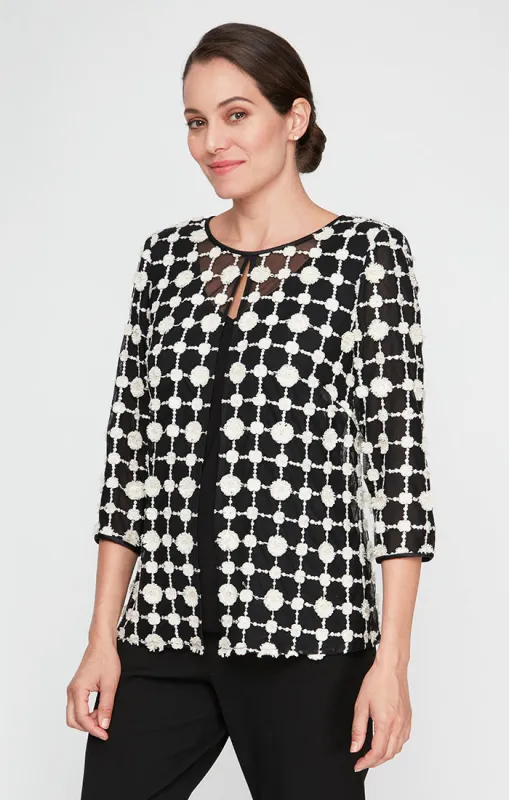 Regular - Embroidered Mock Twinset with Attached Jacket and Hook Neck Closure sold by Alex Evenings